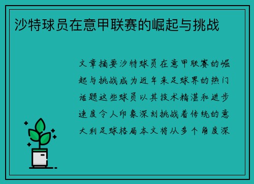 沙特球员在意甲联赛的崛起与挑战